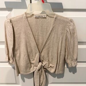 Abercrombie & Fitch Beige Tie-Front Blouse